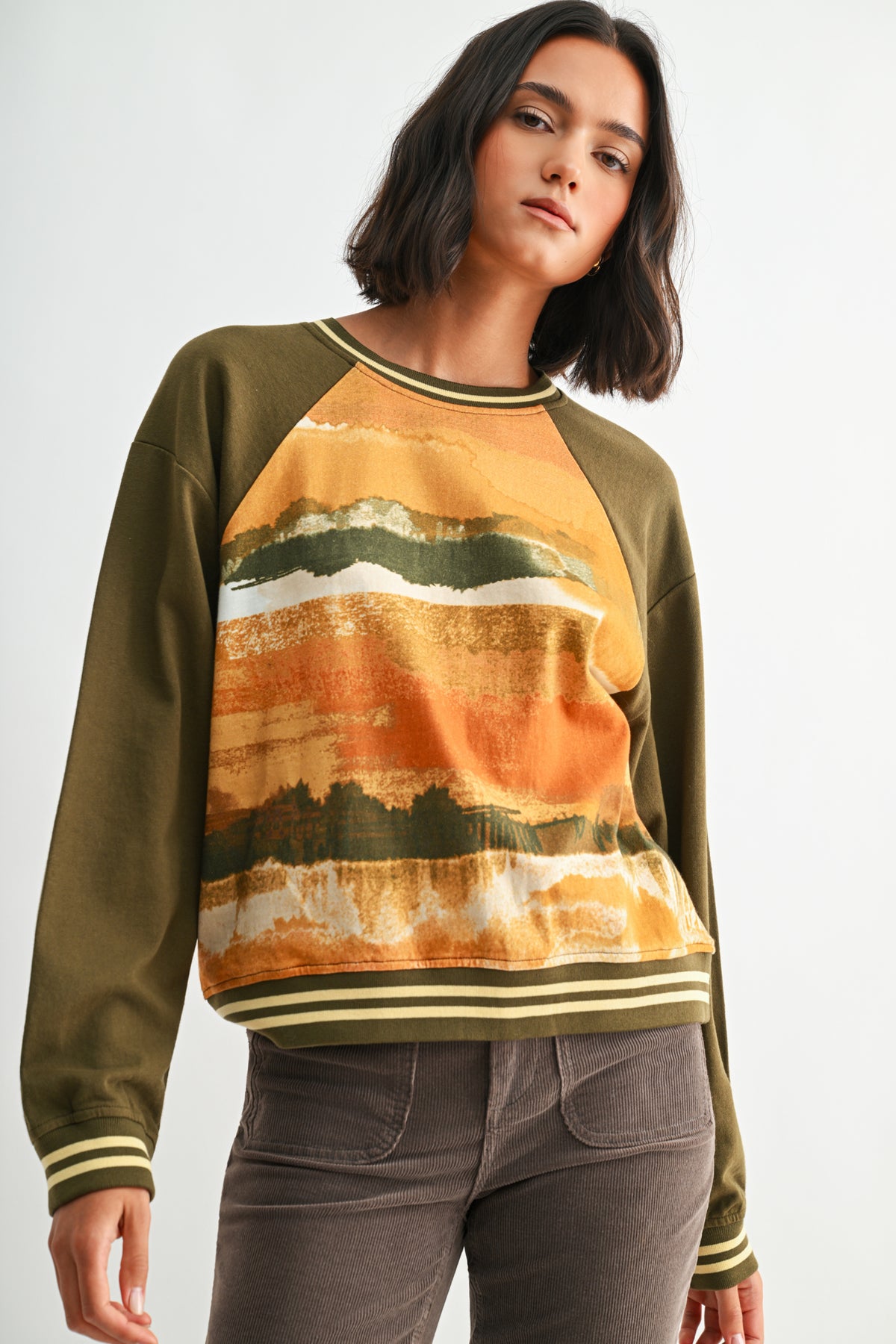 Olive Multi Long Sleeve Sweatshirt