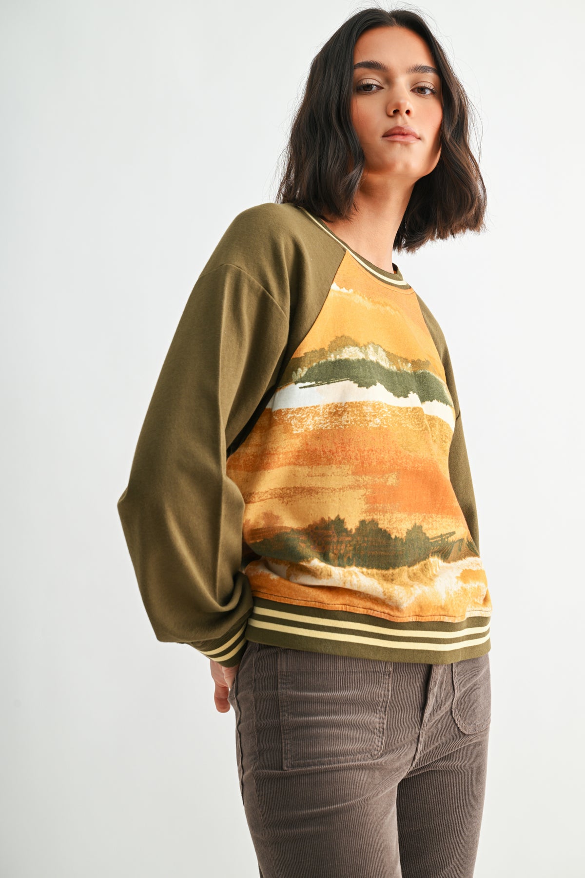 Olive Multi Long Sleeve Sweatshirt
