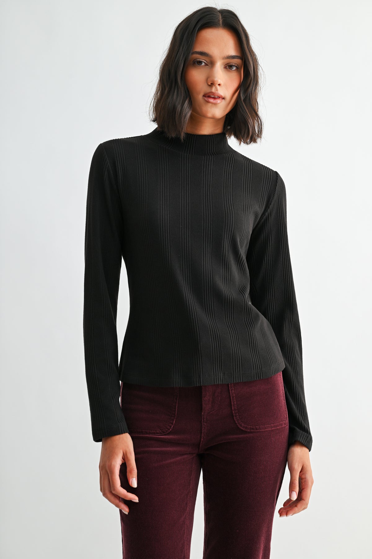 Black Long Sleeve Mock Neck Top