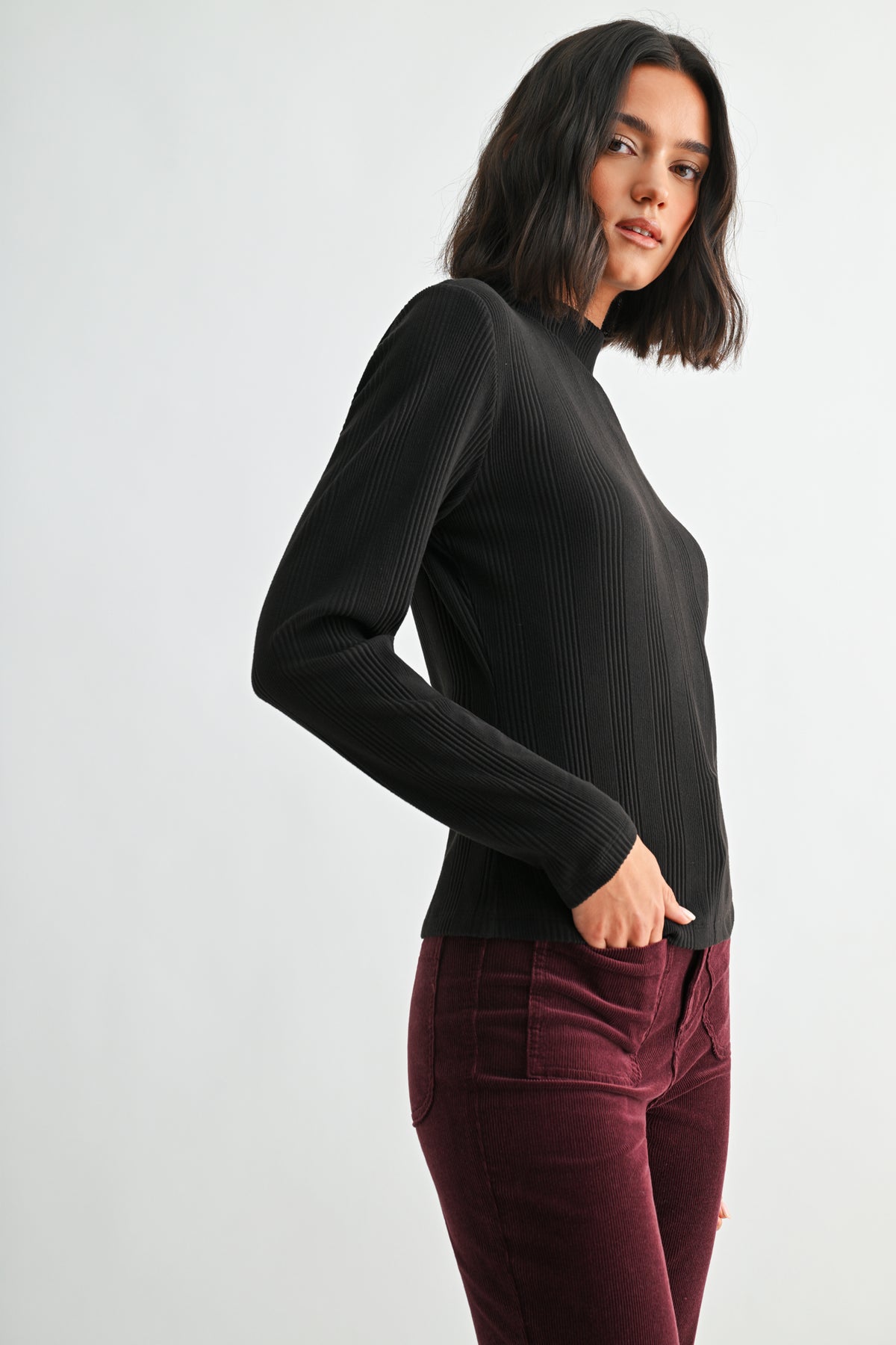 Black Long Sleeve Mock Neck Top