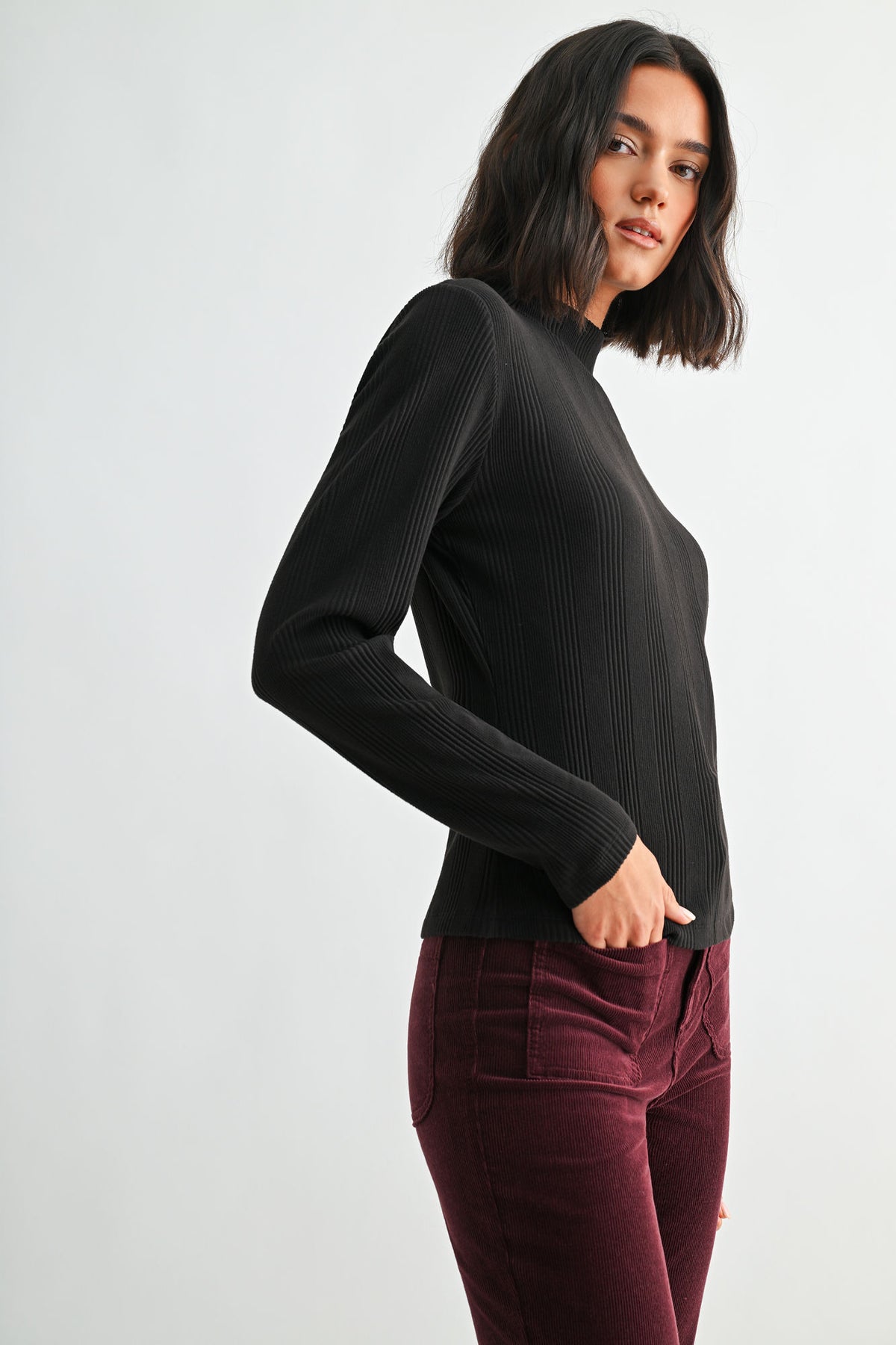 Black Long Sleeve Mock Neck Top