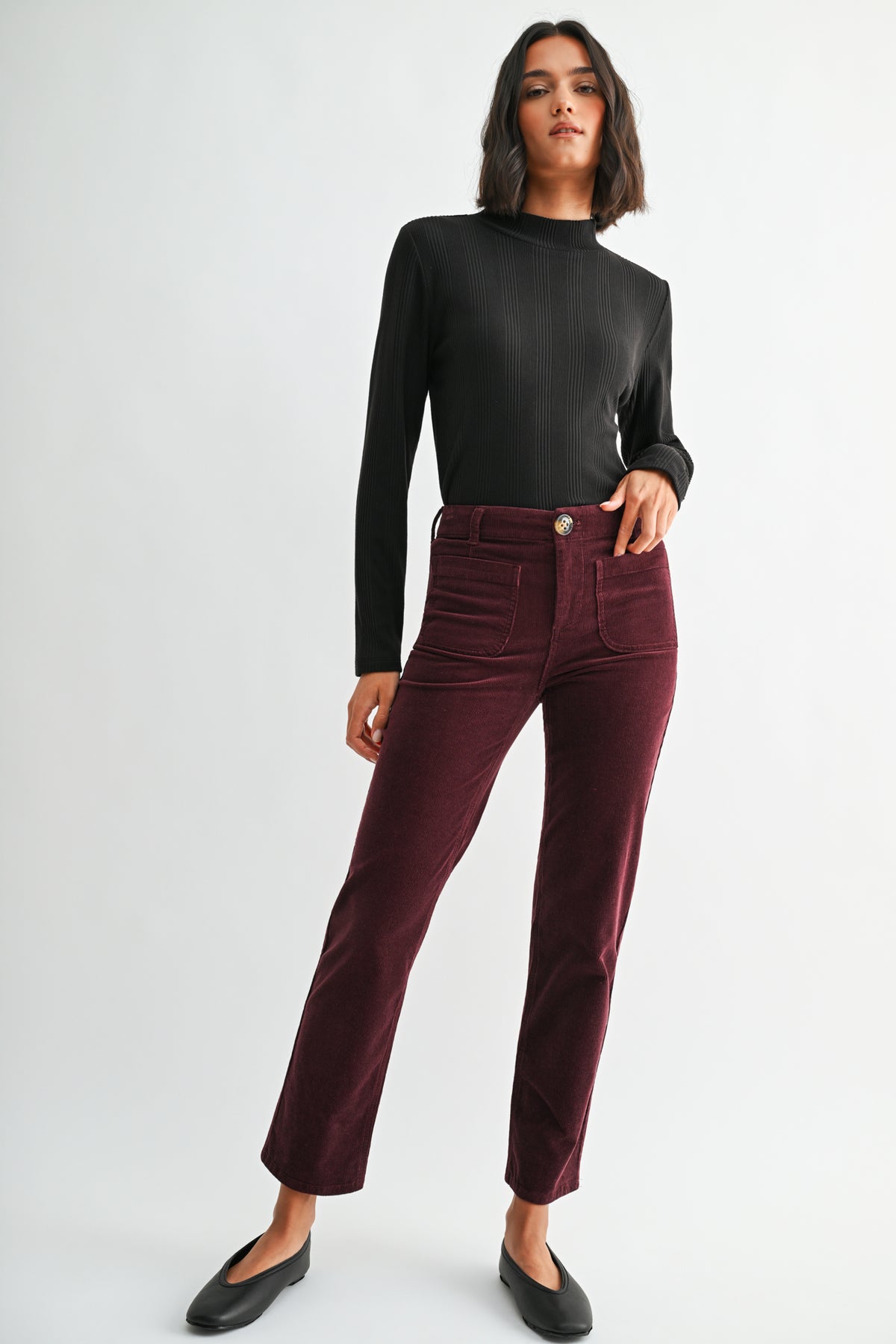 Black Long Sleeve Mock Neck Top