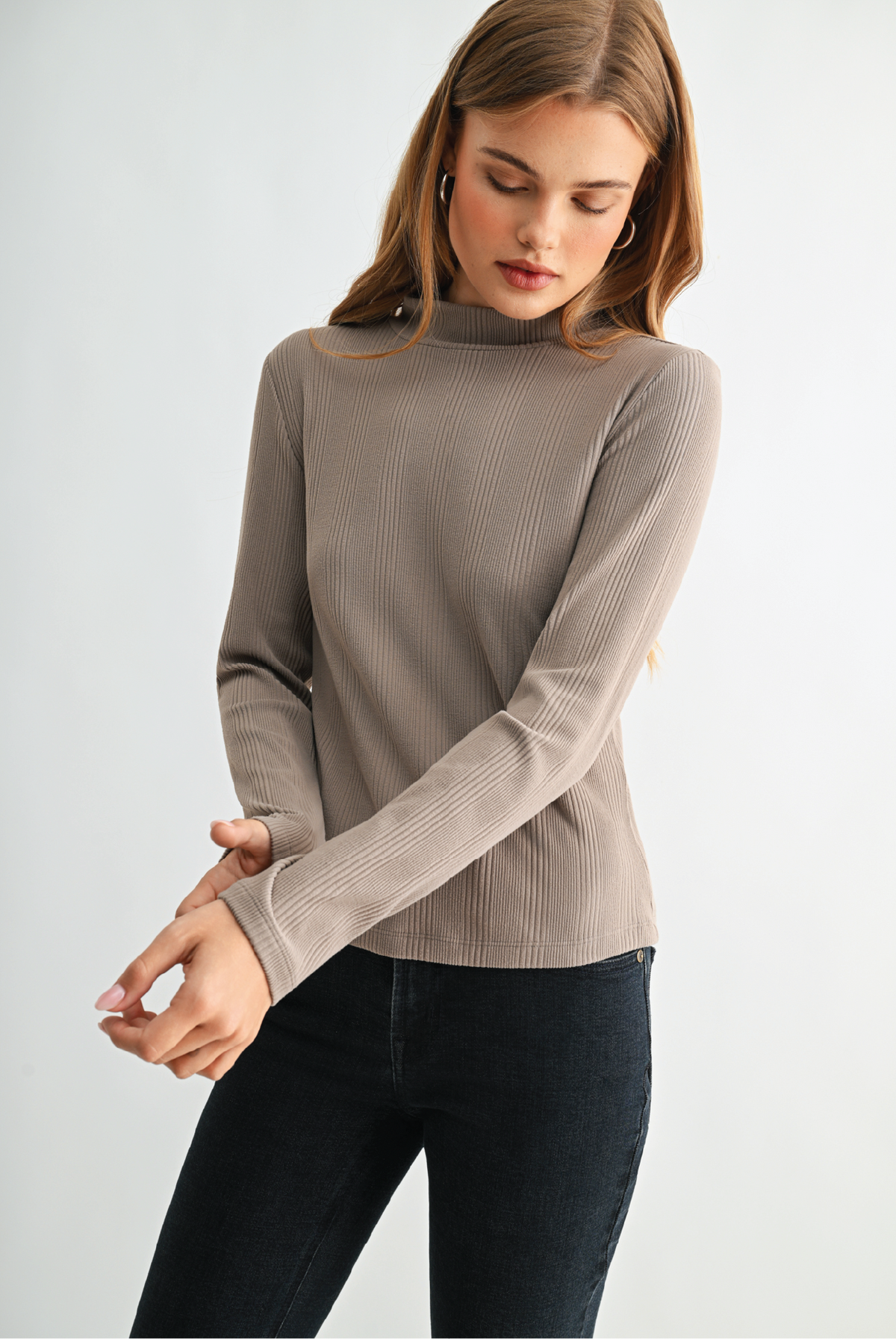 Mushroom Long Sleeve Mock Neck Top