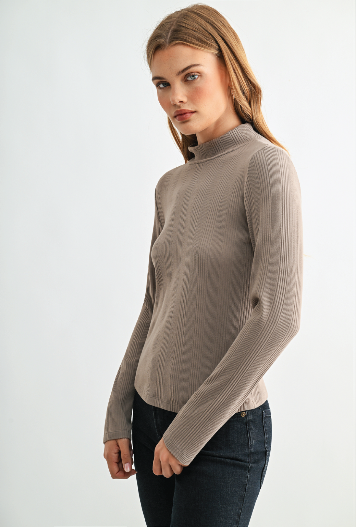 Mushroom Long Sleeve Mock Neck Top
