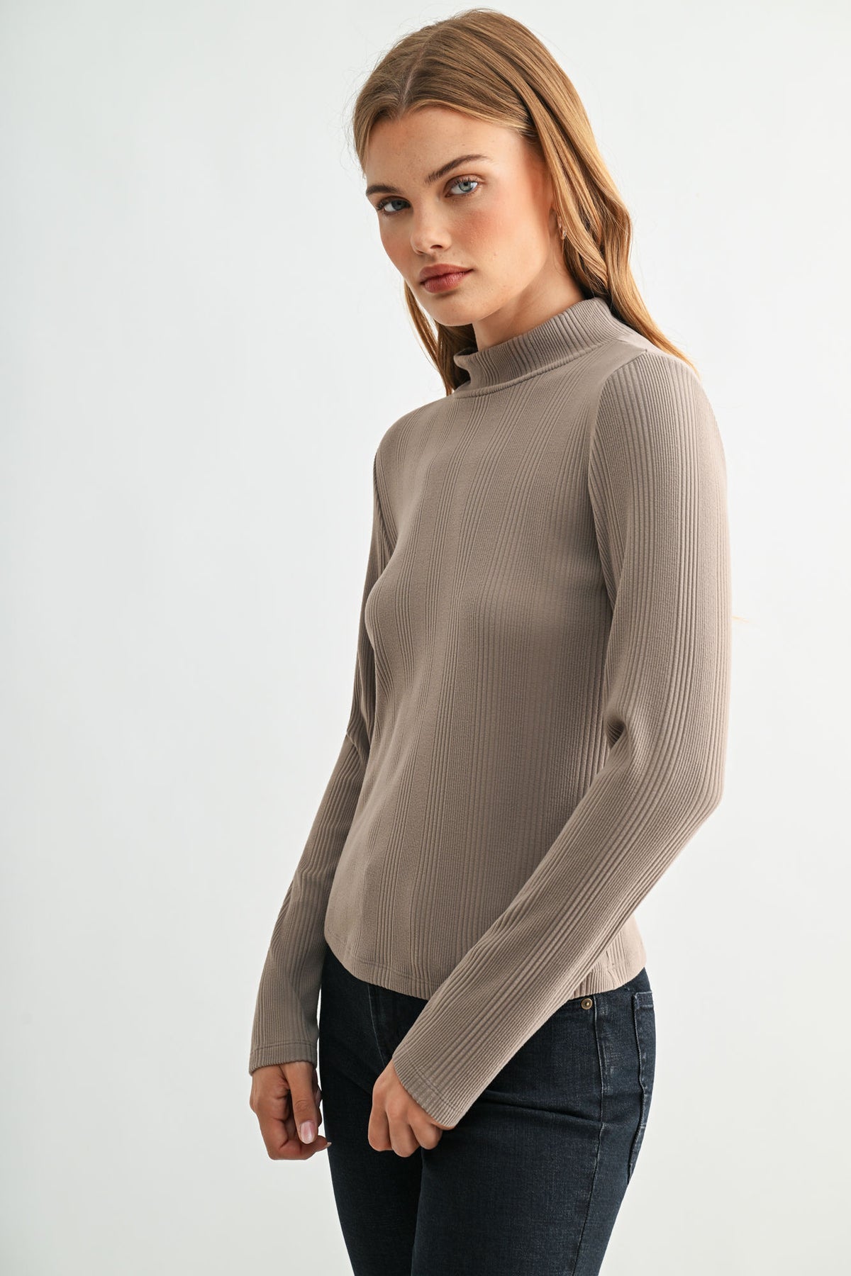Mushroom Long Sleeve Mock Neck Top