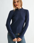 Navy Long Sleeve Mock Neck Top