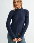 Navy Long Sleeve Mock Neck Top