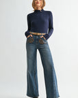 Navy Long Sleeve Mock Neck Top