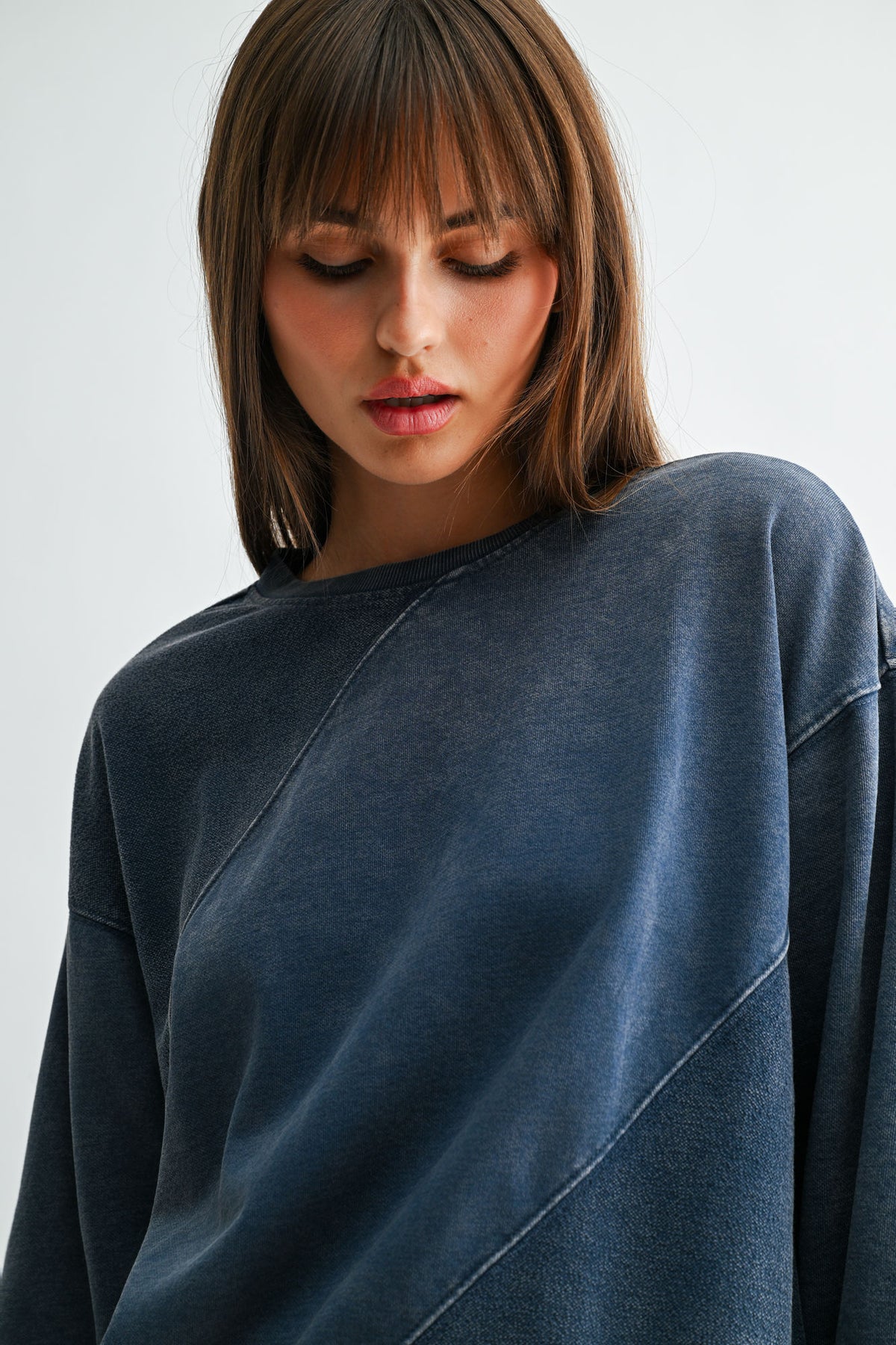 Navybean Long Sleeve Crew Neck Spliced Sweatshirt