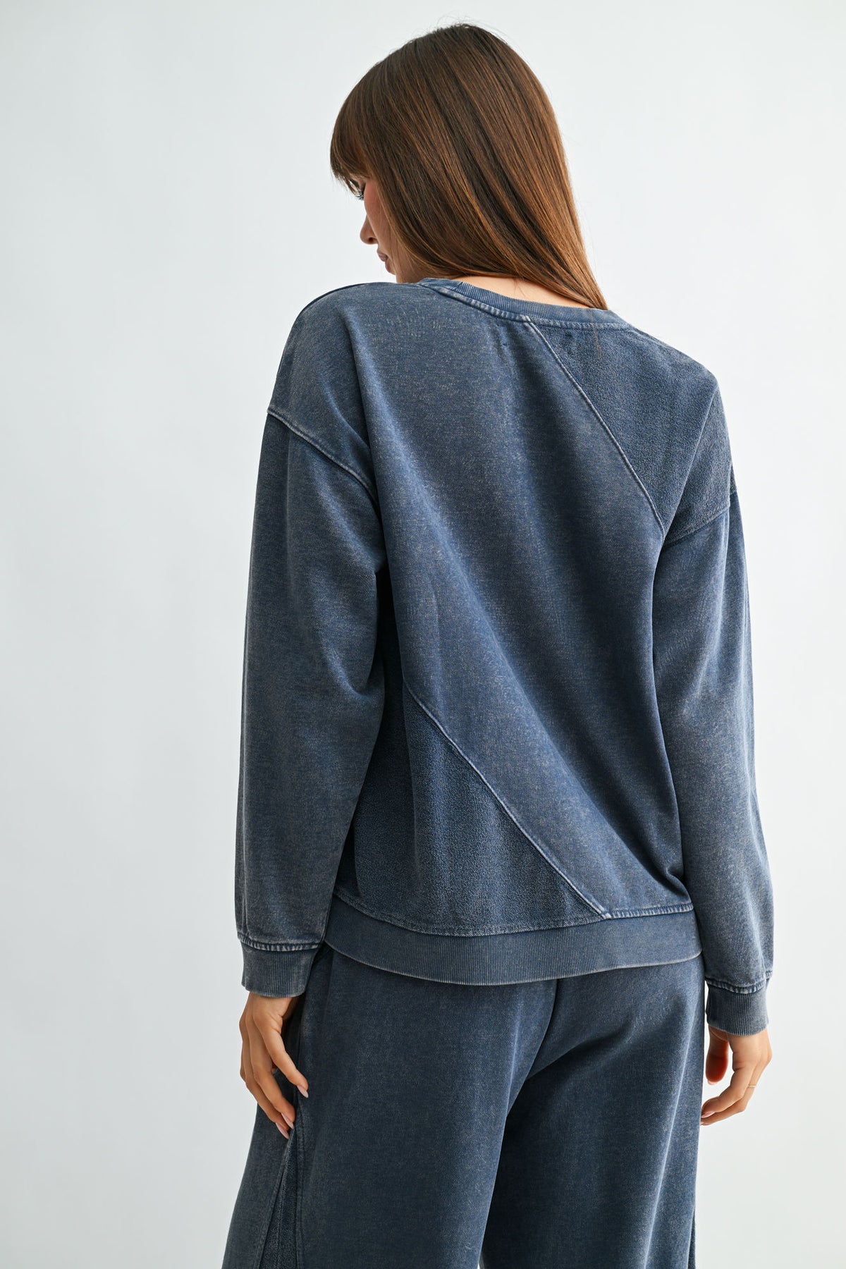 Navybean Long Sleeve Crew Neck Spliced Sweatshirt