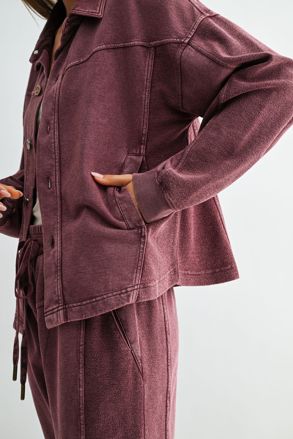Aubergine Long Sleeve Cropped Shacket