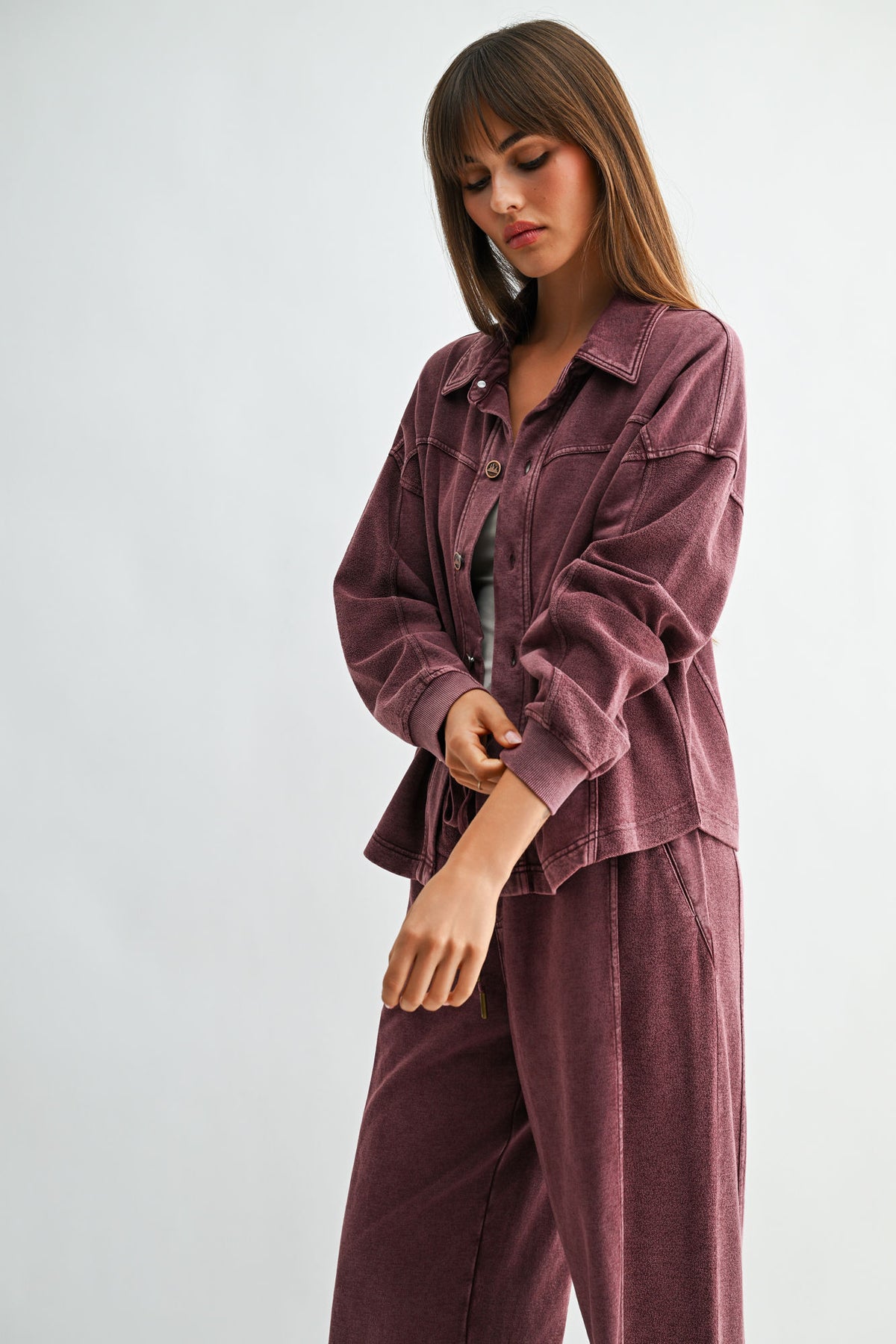 Aubergine Long Sleeve Cropped Shacket