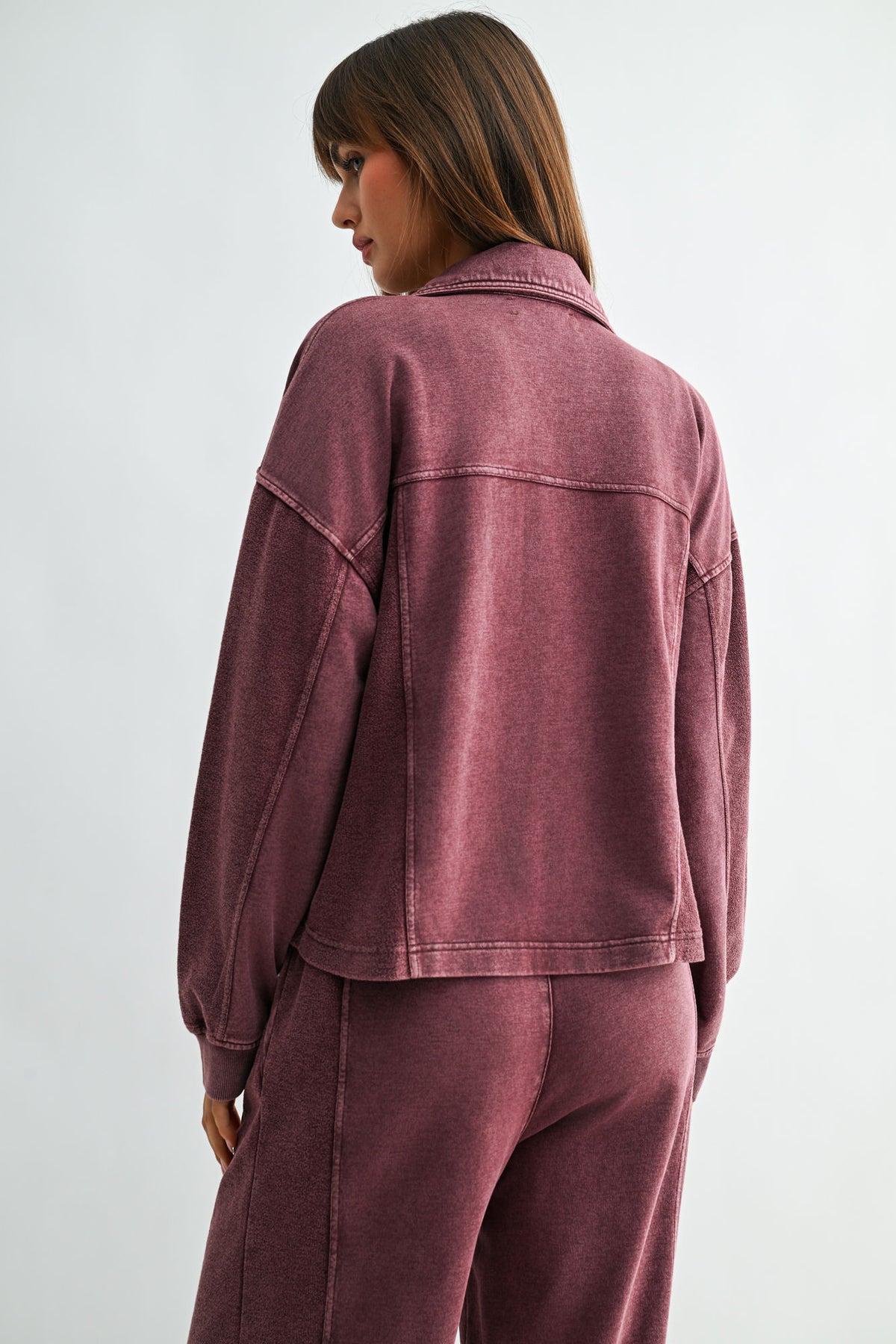 Aubergine Long Sleeve Cropped Shacket