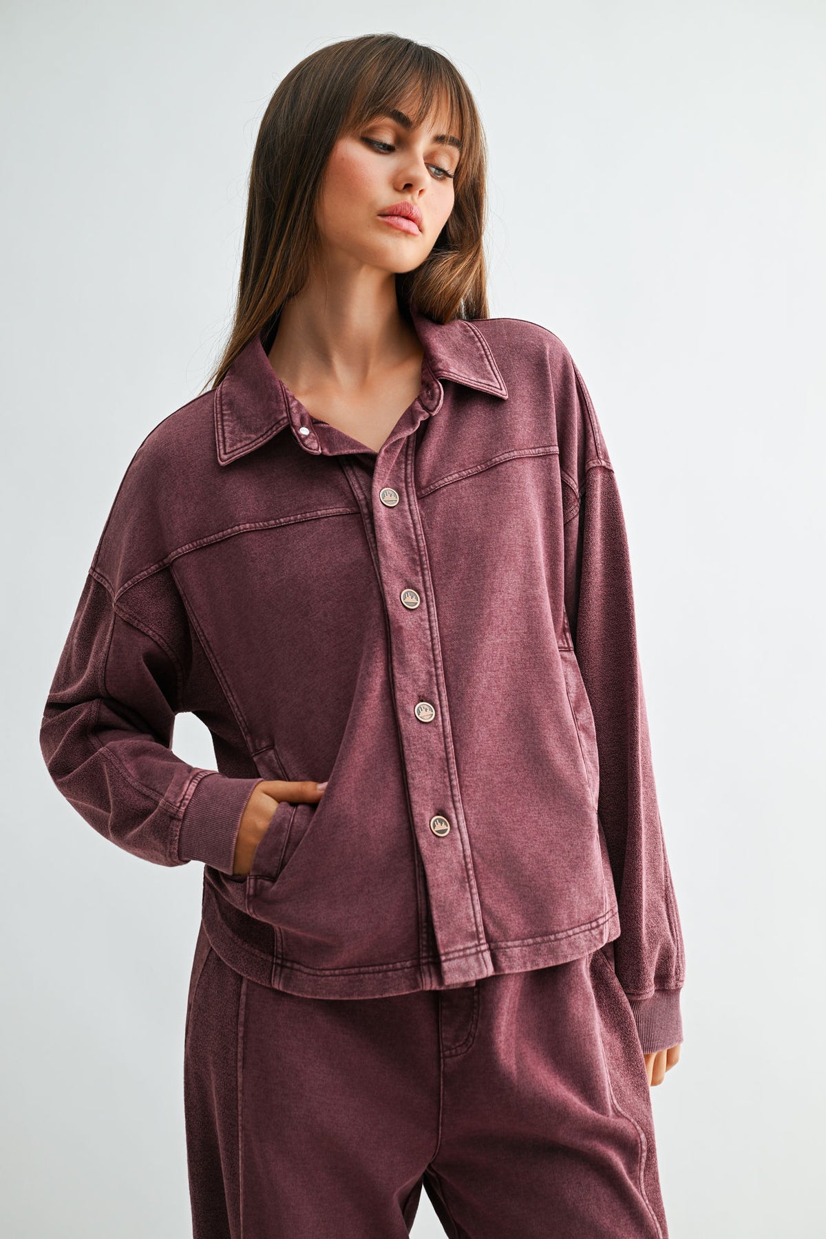 Aubergine Long Sleeve Cropped Shacket