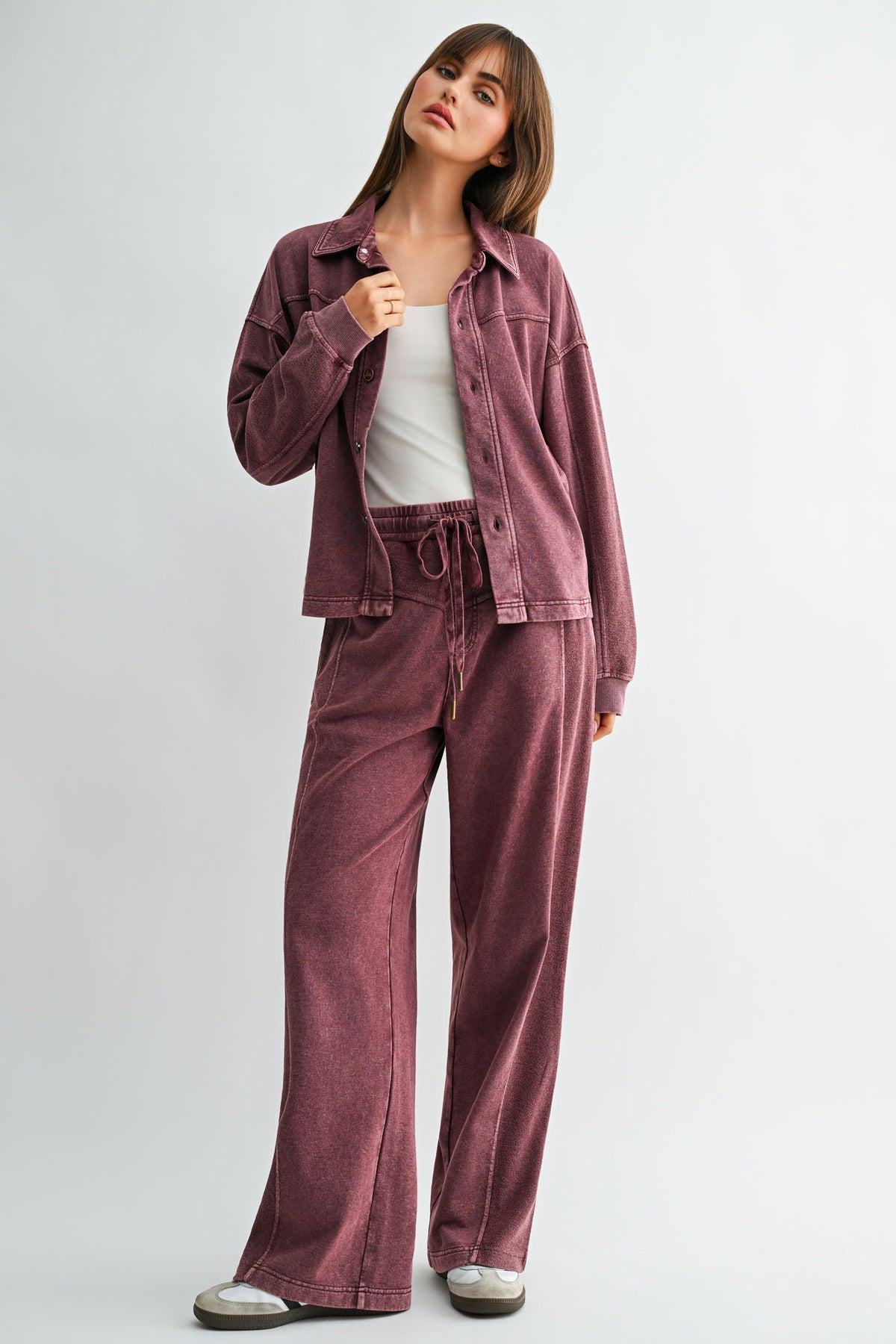 Aubergine Long Sleeve Cropped Shacket