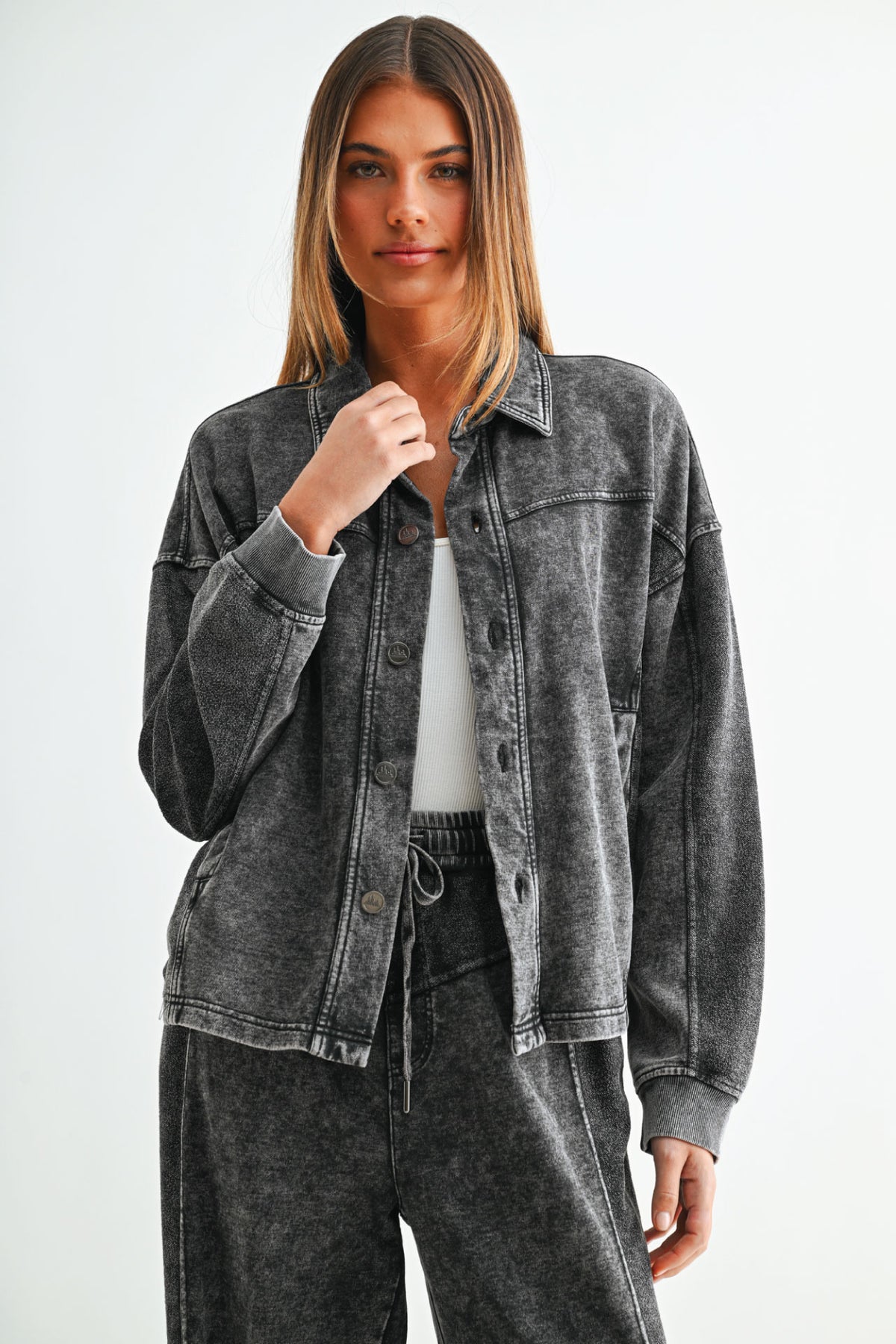 Black Long Sleeve Cropped Shacket