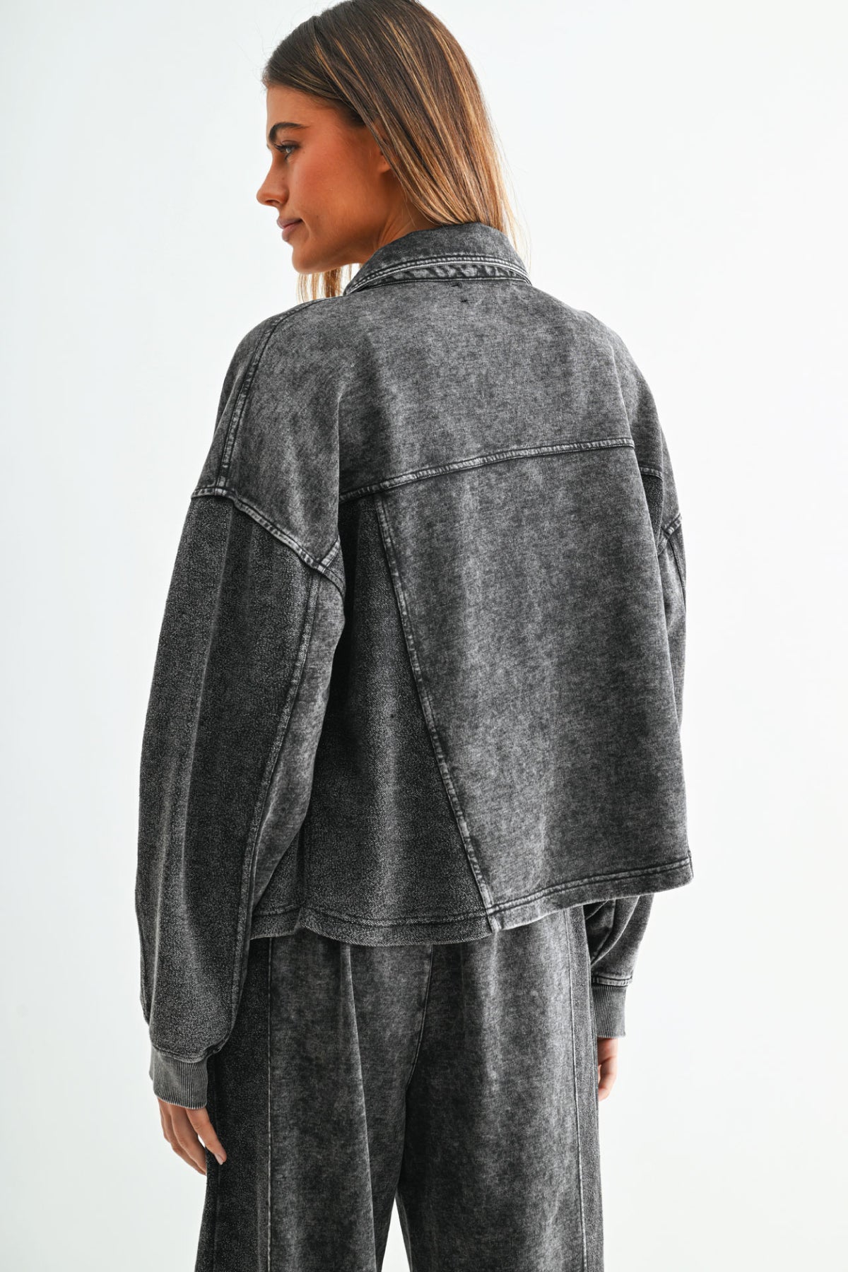 Black Long Sleeve Cropped Shacket