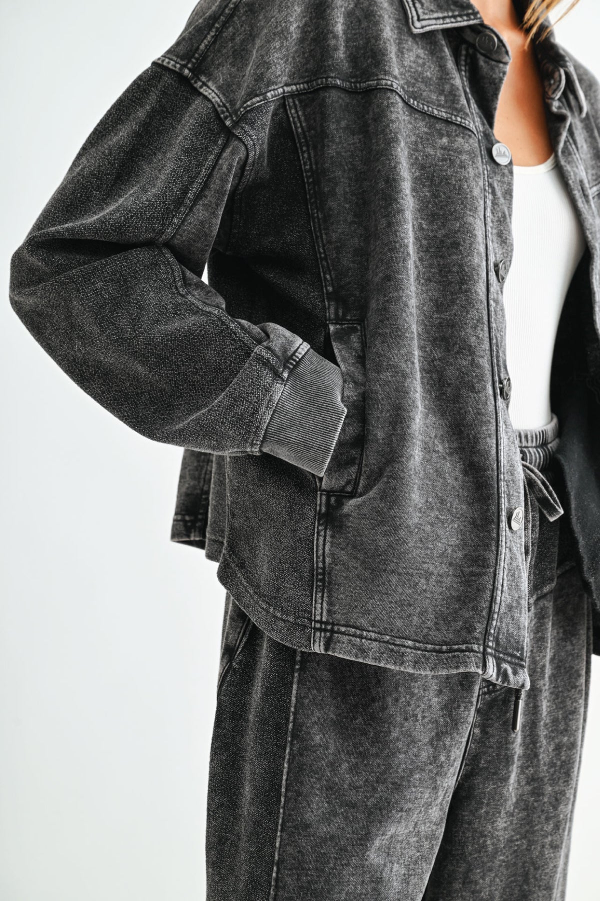 Black Long Sleeve Cropped Shacket