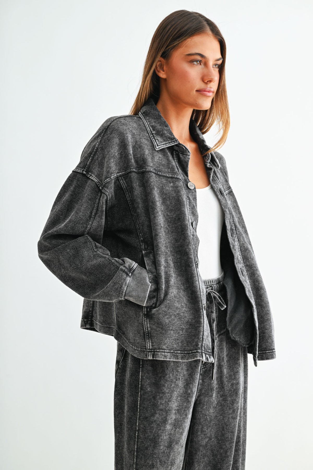 Black Long Sleeve Cropped Shacket