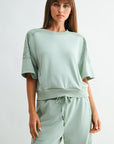 Soft Sage Petite Short Sleeve Lace Mixed Sweatshirt