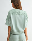 Soft Sage Plus-Size Short Sleeve Lace Mixed Sweatshirt
