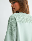 Soft Sage Short Sleeve Lace Mixed Sweatshirt