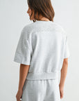 Heather Grey Petite Short Sleeve Lace Mixed Sweatshirt