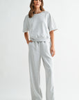 Heather Grey Petite Short Sleeve Lace Mixed Sweatshirt