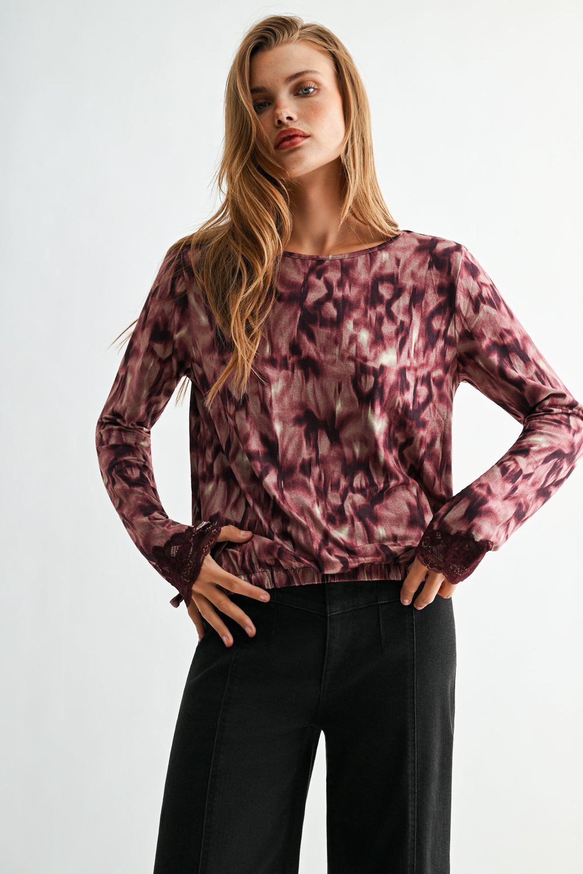 Aubergine Long Sleeve Cinched Hem Top