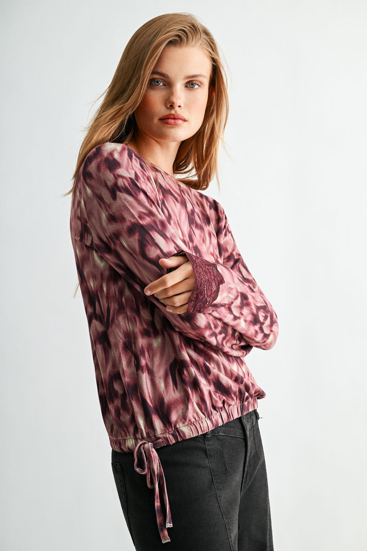 Aubergine Long Sleeve Cinched Hem Top