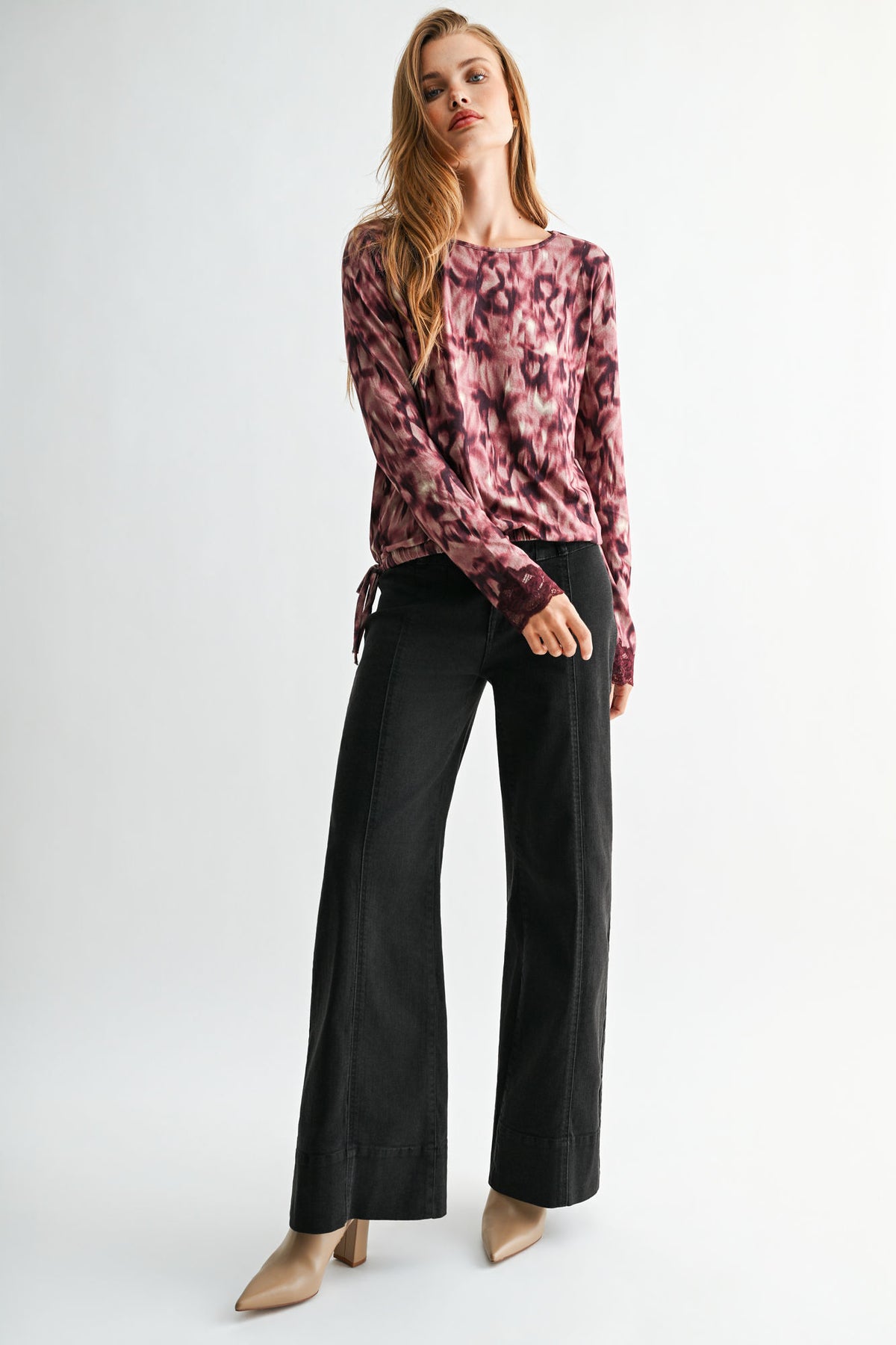 Aubergine Long Sleeve Cinched Hem Top