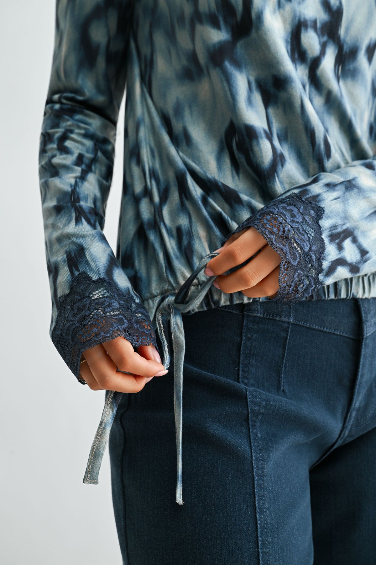 Baltic Blue Long Sleeve Cinched Hem Top