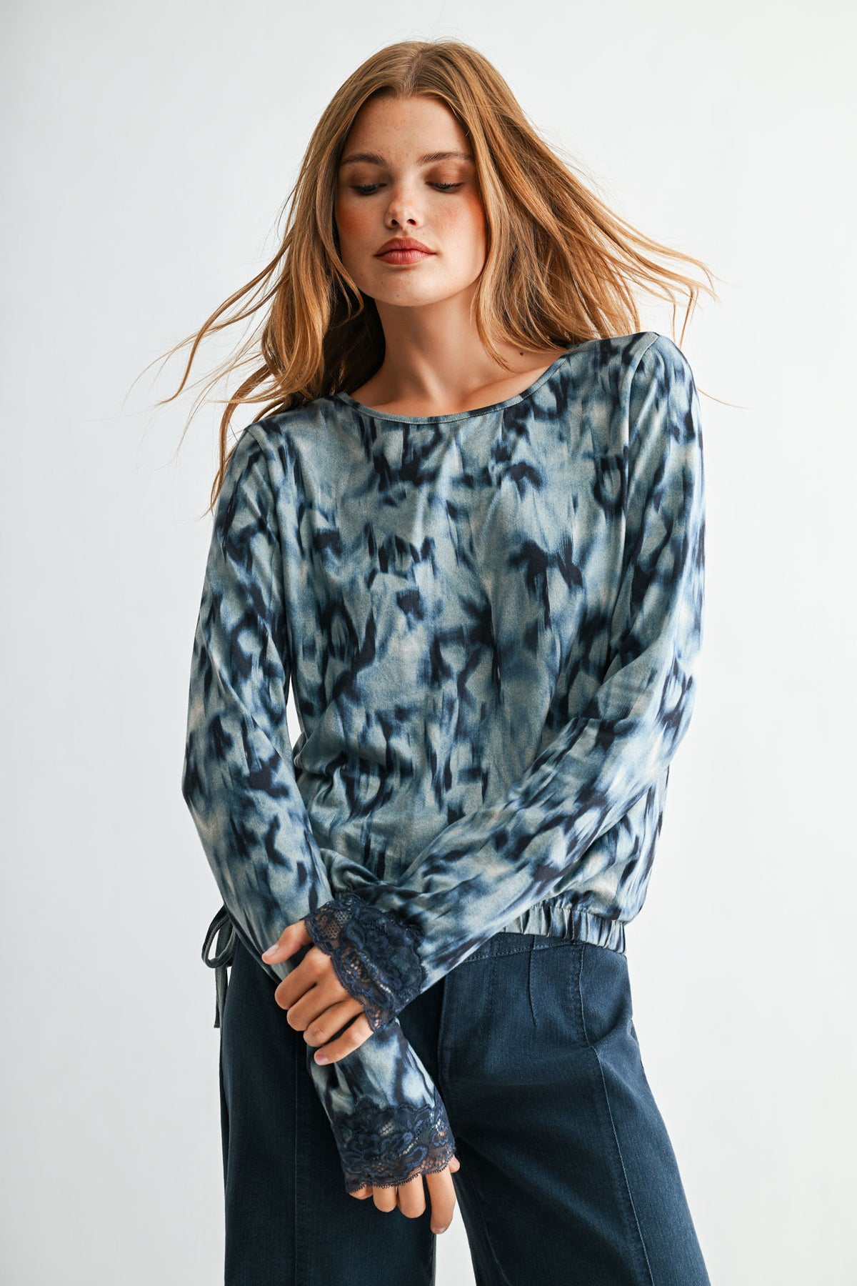Baltic Blue Long Sleeve Cinched Hem Top