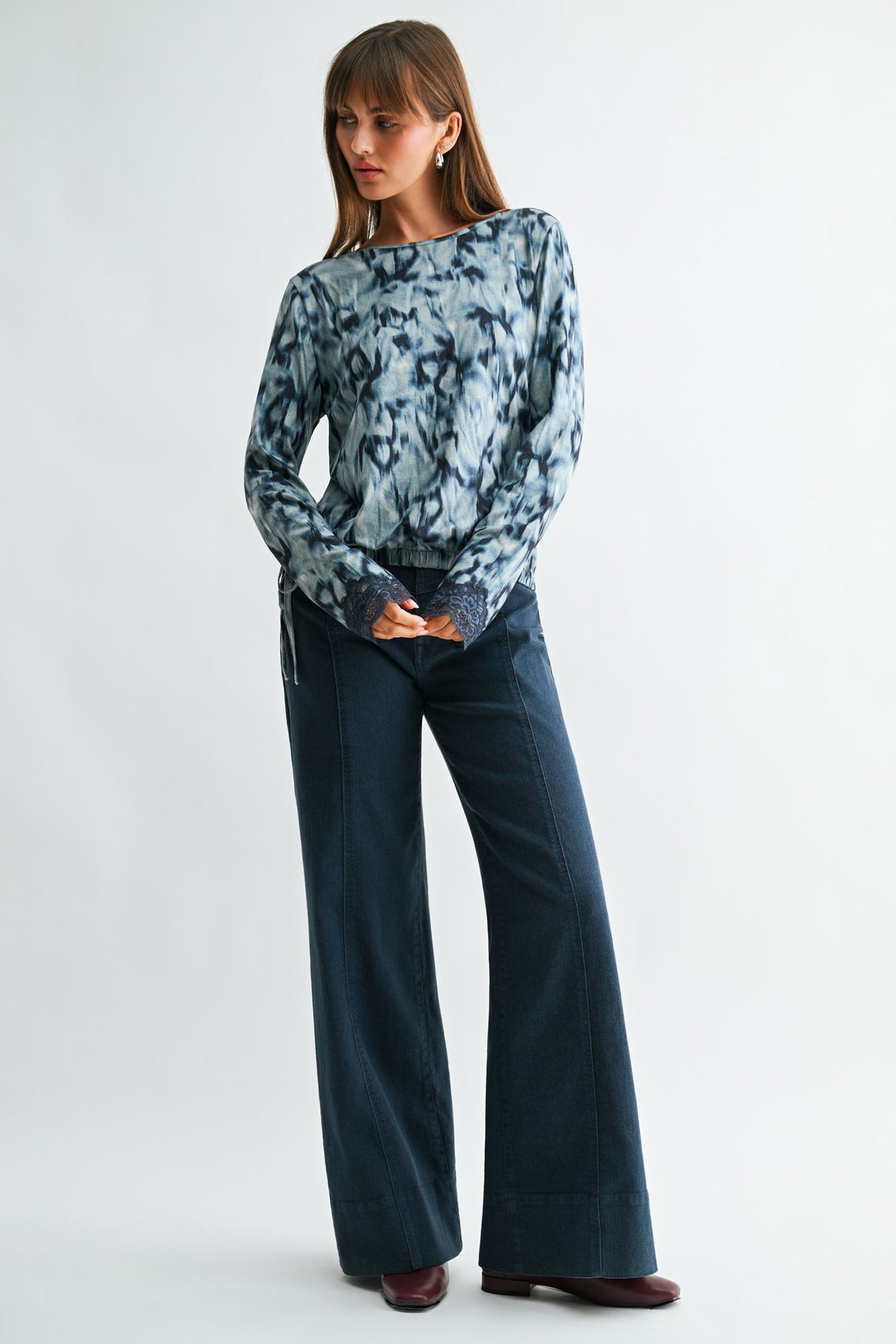 Baltic Blue Long Sleeve Cinched Hem Top