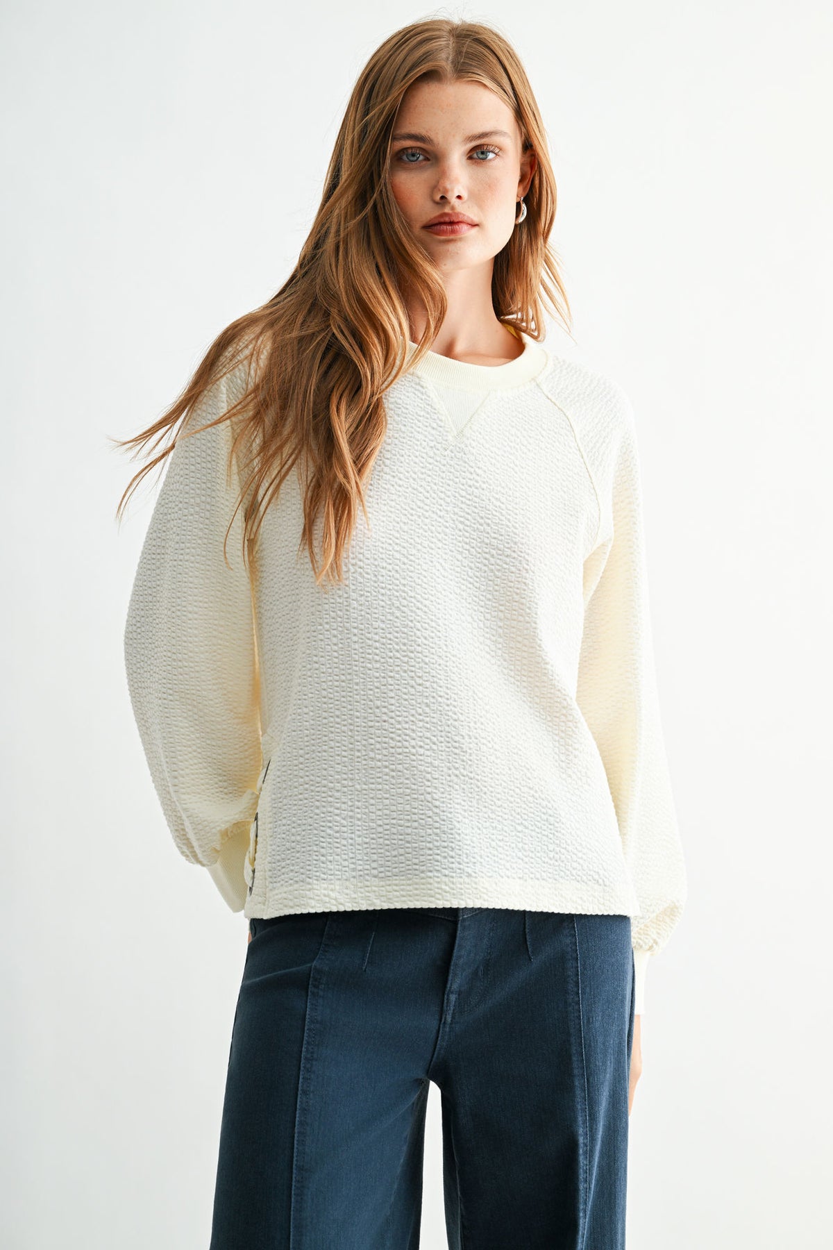 Cream Long Sleeve Side Grommet Top