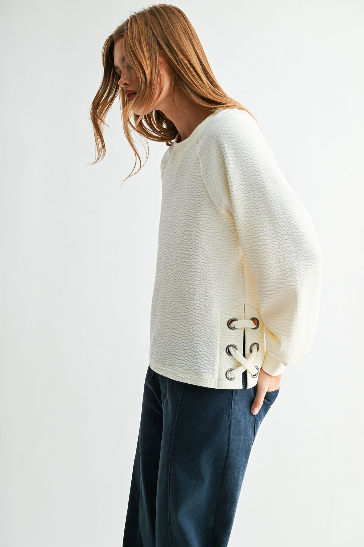 Cream Long Sleeve Side Grommet Top