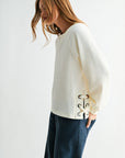 Cream Long Sleeve Side Grommet Top
