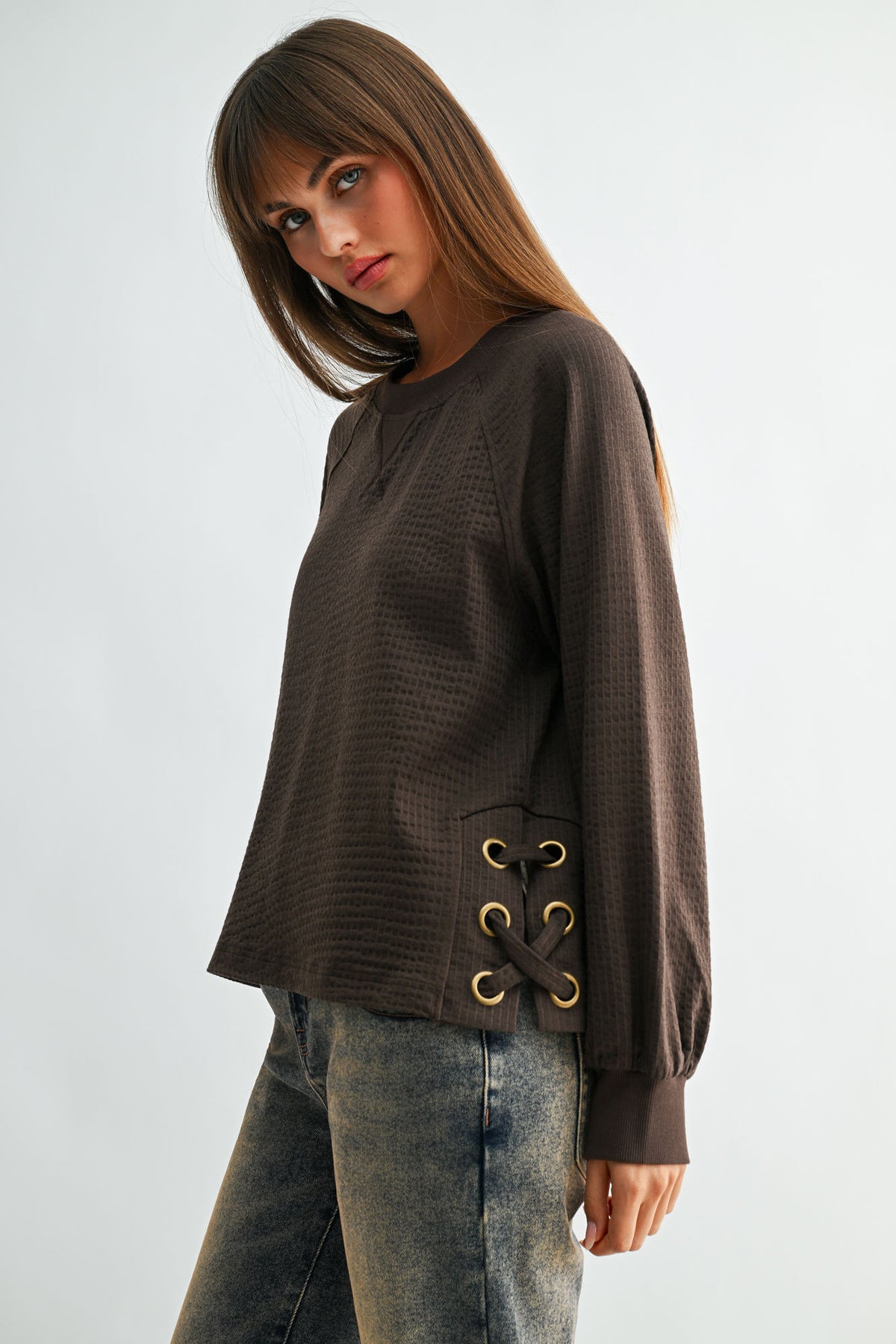 Fudge Long Sleeve Side Grommet Top