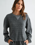 Charcoal Long Blouson Sleeve Crew Neck Top