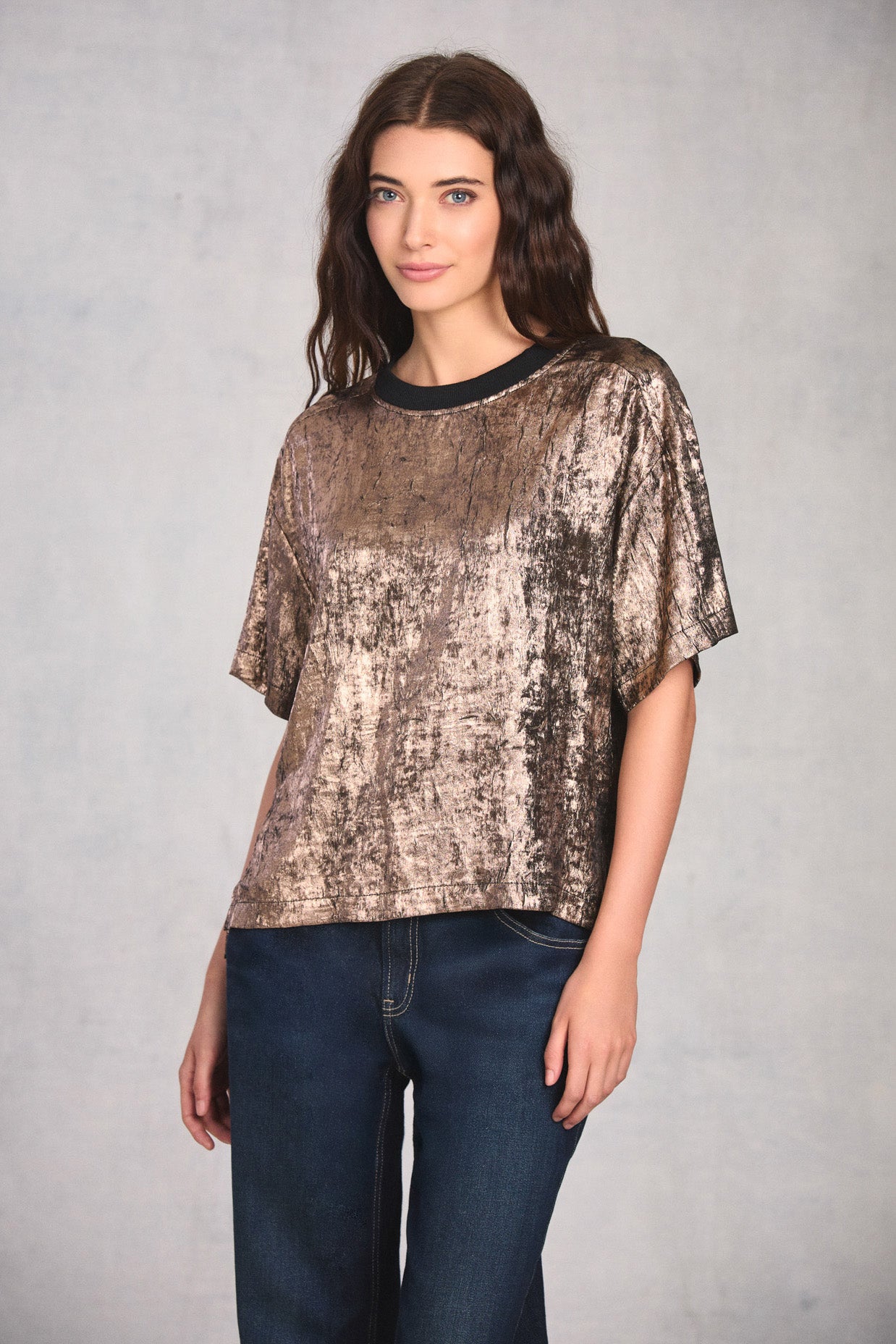 Champaigne Zip Back Woven T-Shirt