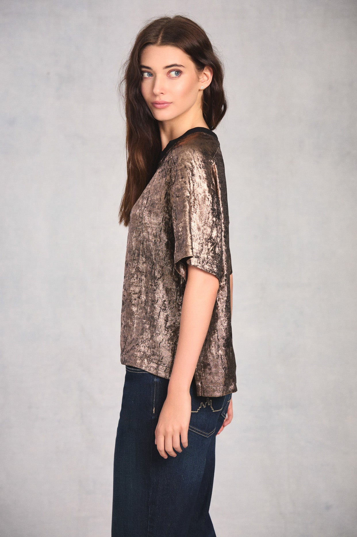 Champaigne Zip Back Woven T-Shirt