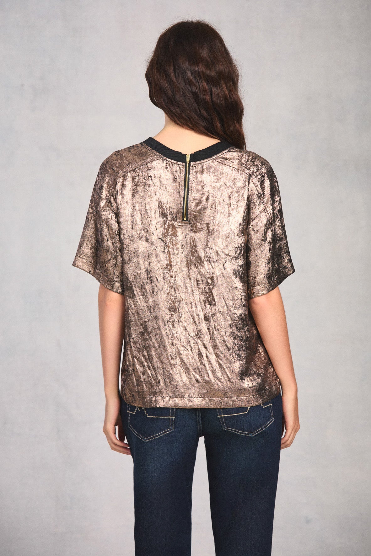 Champaigne Zip Back Woven T-Shirt