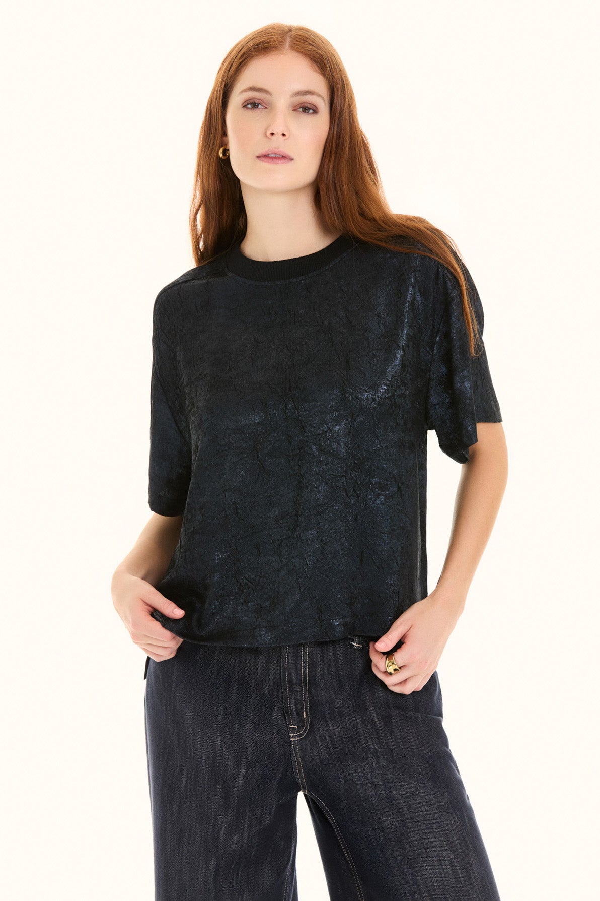 Midnight Zip Back Woven T-Shirt