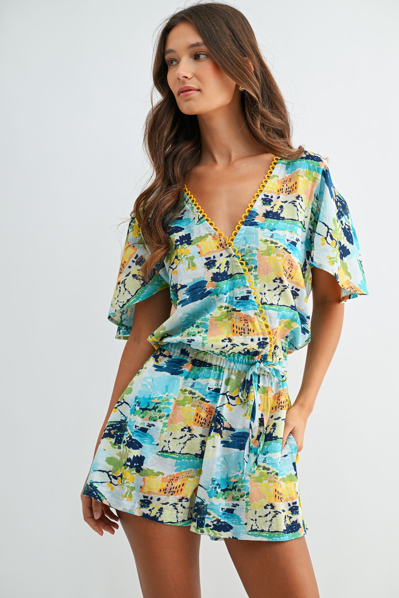 Aqua Printed Faux-Surplus Top