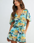 Aqua Printed Faux-Surplus Top