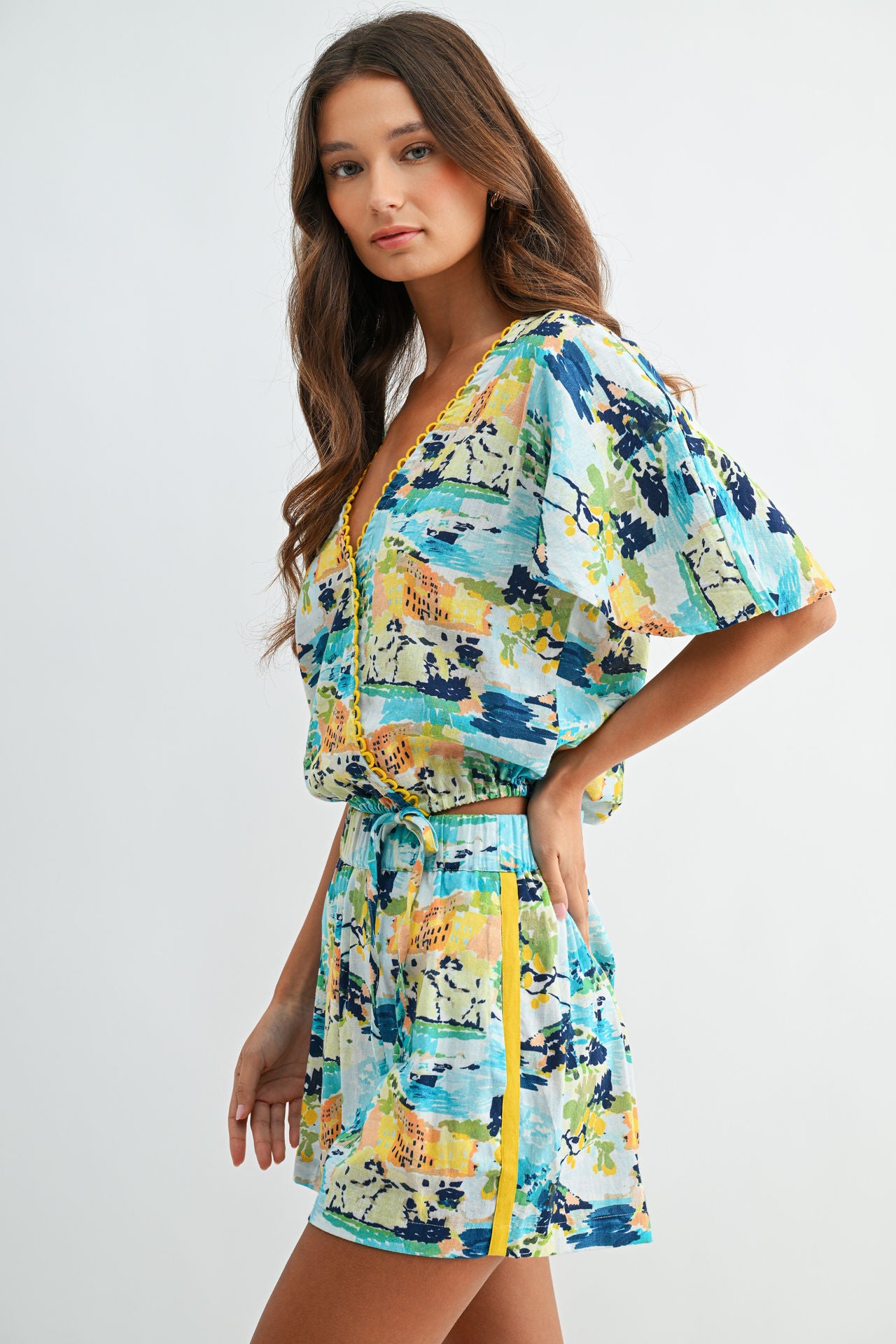 Aqua Printed Faux-Surplus Top