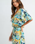 Aqua Printed Faux-Surplus Top