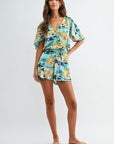 Aqua Printed Faux-Surplus Top