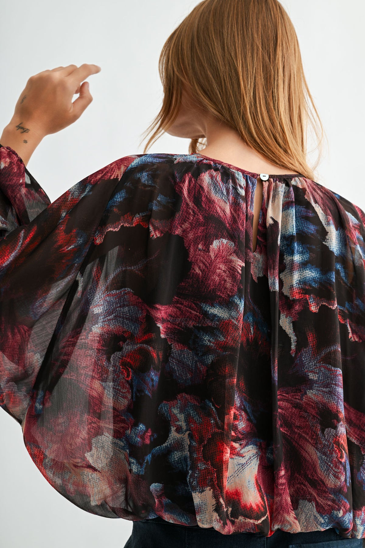 Aubergine Multi  Long Sleeve Bubble Hem Top