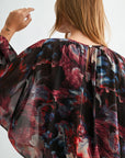 Aubergine Multi  Long Sleeve Bubble Hem Top